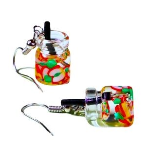 New Handmade Summer Fruity Apple Slice Glass S925 Sterling Silver Earrings